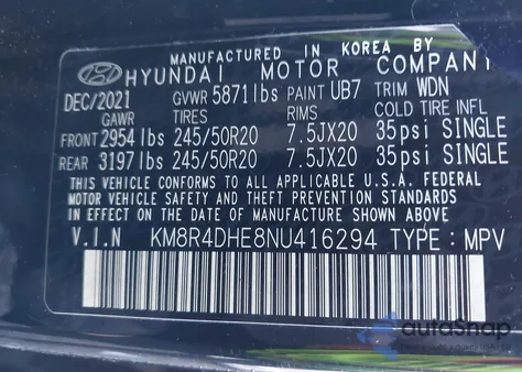 2022 Hyundai Palisade Sel z USA, uszkodzony, nr VIN KM8R4DHE8NU416294